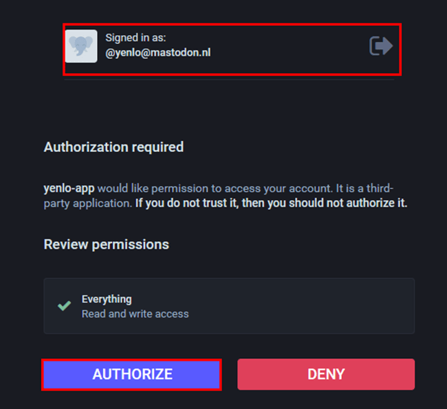 Zulassung verbinden den Micro Integrator mit der Mastodon API